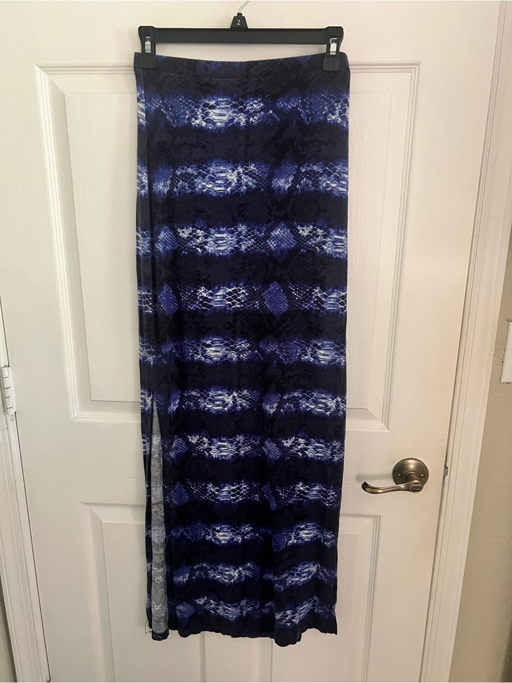 Michael Kors Azure Navy Blue Python Snakeskin Print Maxi Skirt